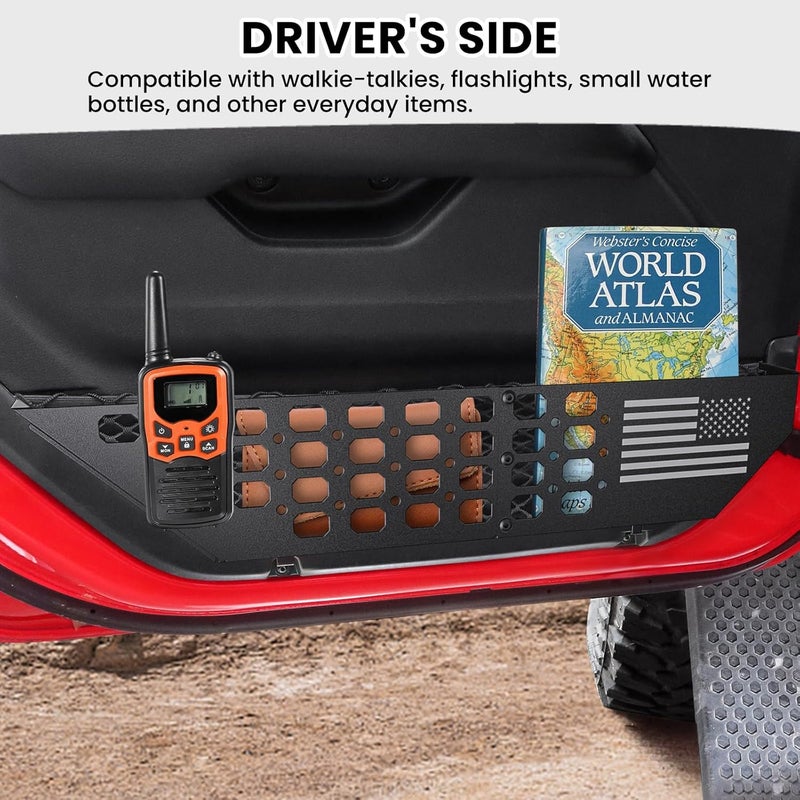 DIAMOOKY Metal Front Door Pocket Storage Box for Jeep Wrangler JL JLU 4XE 2018-2026 & Gladiator JT 2020-2023 2024 2025 2026 Accessories Door Organizer Storage (Not for Power Seats), Flat Flag, 2PCS - Image 2